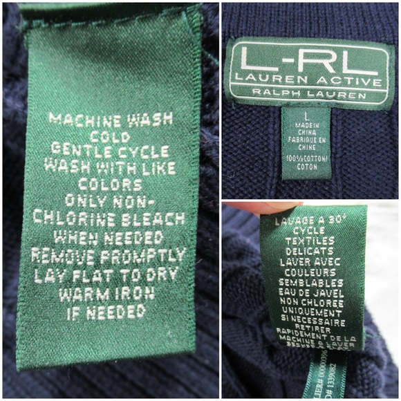 RALPH LAUREN Vintage Navy Blue V-Neck Cable Knit Tennis Sweater Women Size Large - Picture 12 of 13